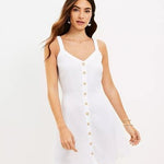 LOFT Sweetheart Button Front Flare Dress White Linen Blend Dress Size 2 NWT