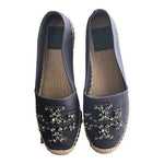 TORY BURCH Ines Embellished Logo Espadrille Flats Navy Canvas Size 5.5 NIB