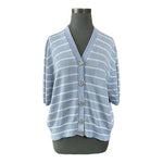 Vintage SAN REMO Laura Knits Cardigan XXL Blue White Knit Button Front Sweater