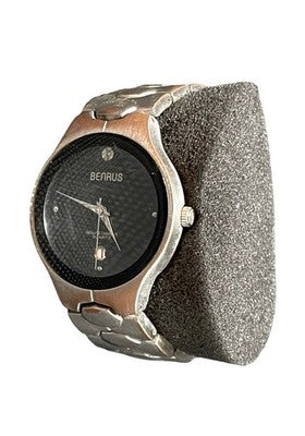 Vintage Benrus BNW745 Genuine Diamond Stainless Steel Bracelet Quartz Mens Watch