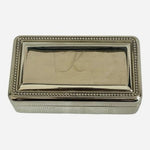 Silver Plated Jewelry Box Monogram K Textured Lid Grey Velvet Mirror Ring Holder