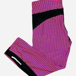 Nike Dri Fit Womens M Pink Black Print Cropped Running Leggings Zip Pocket VG
