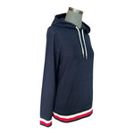 Tommy Hilfiger Sport Hooded Pullover Sweatshirt Navy Stripe 3D Logo Womens M EXC