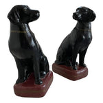 Vintage Black Labrador Retriever Ceramic Bookends 8" Pair Gold Purple Dog Figure