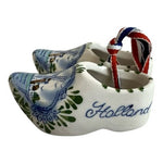 Pair Dutch Mini Ceramic Clogs Souvenir Holland Windmill Design Vintage