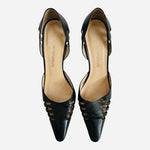 Emporio Armani Black Leather d'Orsay Heels Sz 37.5 Cutout Pointed Toe Italy VG