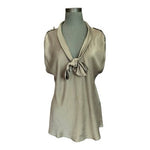 Vintage ESCADA 100% Silk Olive Green Sleeveless Pussybow Blouse Italian 44 VG