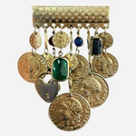 Vintage Gold Tone French Republic Coin Charm Brooch Multi Crystal Statement 3.5"