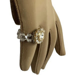 Beaded Gold-Toned Flower Ring with Large Center Stone One Size Elastic