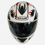 Zeus ZS-806 Full Face Motorcycle Helmet White Red Graphic DOT Approved Size S VG