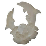 Playing Dolphins Frosted Glass Figurine 7.5" Ball Statue Riding Waves Sculpture