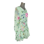 WHBM Silk Rayon Burnout Godet Mini Dress Multicolor Floral Long Sleeve Size 4