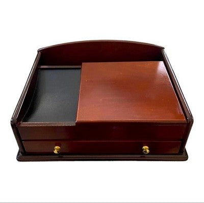 Vintage Mahogany Wood Jewelry Box Large Felt Lined Drawer Storage 13x10.5 VG