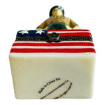 Rare Porcelain Hinged Trinket Box USA Military Soldier American Flag Vintage NIB