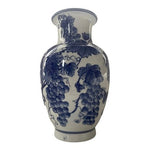 Vintage Blue White Grapes Grape Leaves Porcelain Vase China 12" Tall Collectible