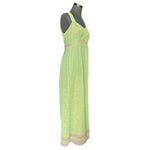 Custom Silk Floral Halter Maxi Dress Light Green Pink Sleeveless Gown Size M