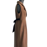 MARNI Luxury Virgin Wool Sleeveless Coat Brown Black Leather Trim Size M