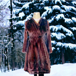 Geoffrey Beene Real Mink Fur Coat Jacket Vintage Brown XS Fit &Flare Glossy Coat