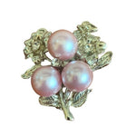 Vintage Pearl Rhinestone Flower Brooch Silver Tone Costume Jewelry 1.5"