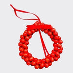 Vintage Set 2x Wood Beaded Wreath Candy Cane Christmas Ornaments 3.5" Rare VG