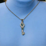 Women's Blue White Crystal Key Pendant Necklace 1.5" Silver Tone Costume VG