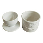 Vintage Butter Bell Crock Fleur de Lis White Ceramic Raised Floral Band 4.5”
