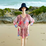 Daniel Benjamin Sheer Studded Tunic Blouse Dress Multicolor V-Neck Size M