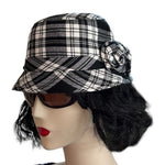 Tartan Traditions Plaid Bucket Hat Black White Flower Detail Women S/M NWT