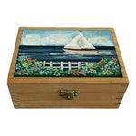 Nautical Wood Trinket Box 3.75" Sailboat Ocean Coastal Handmade Jewelry Storage