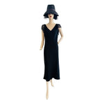 Jones New York Vintage Black Ruffle V-Neck Open Back Maxi Ball Gown Dress 10