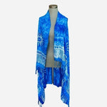 Hawaiian Tropical Blue White Sun Sarong 68"x48" Fringe Beach Cover Up Rayon EXC
