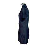 Ulmia Staff Influx Button Front Wrap Dress M Black Satin Short Sleeve 39" VG