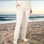 Denim&Co Cotton Straight Athletic Pants Women Medium Off White Elastic Waist New