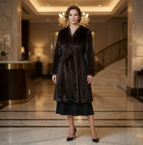 Geoffrey Beene Real Mink Fur Coat Jacket Vintage Brown XS Fit &Flare Glossy Coat