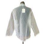 Womens White Organza Sheer Mandarin Collar Button Front Blouse L Long Sleeve NWT