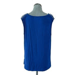 Michael Kors Women's Blue Cowl Neck Sleeveless Top M Silver Chain Shoulder VG