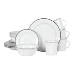 Martha Stewart 16pc Porcelain Dinnerware Set White Black Rim Service for 4 NIB