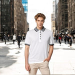 Tail Men's White Black Grey Stripe Polo Shirt L Cotton Polyester Blend Excellent
