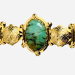 Vintage Turquoise Bracelet Green Oval Stone Gold Tone 7" Women Jewelry Gift Box