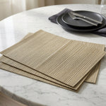 Set of 4 Woven Vinyl Stripe Placemats 18x13 Neutral Tan Beige Heat Resistant EXC