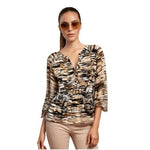 Calvin Klein Women's Peplum Tunic Blouse M Black Brown Watercolor Print EXC