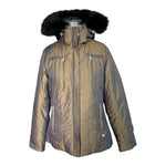 NILS Iridescent Brown Ski Jacket Womens Puffer Hooded Fur Trim ZipFront Jacket L