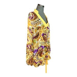 Women's Yellow Multicolor Paisley Tunic Blouse 3X Semi Sheer Relaxed Fit 31" EXC