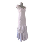 NICOWA Gray Ruffle Hem Fit Flare Maxi Dress Zip Back Evening Gown Size S-M