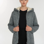 ZARA Trafaluc Women's Grey Teddy Bear Wool Blend Jacket Size M Hooded Quilted VG
