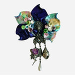 Jekari Designs Silver Tone Multicolor Crystal Floral Brooch Pin 2"x1.25" NIB