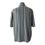 Vintage KAID Mens Blue Yellow Stripe Silk Button Front Shirt XL Short Sleeve NWT