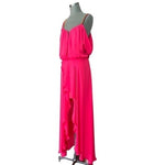 Nicole Miller Silk Cold Shoulder Maxi Dress Magenta Pink Beaded Gown Size L NWT
