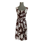 Maggy London Women's Brown White Floral Print Stretch Midi Dress 10 Elastic VG