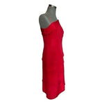 Vintage Papell Boutique Evening Dress 10 Red Silk One Shoulder Ruffle Lined NWOT